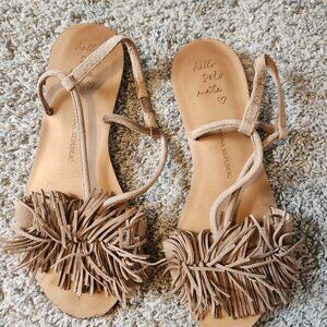 Leather fringe boho sandals
